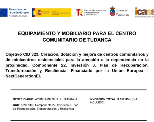 EQUIPAMIENTO Y MOBILIARIO PARA EL CENTRO COMUNITARIO DE TUDANCA