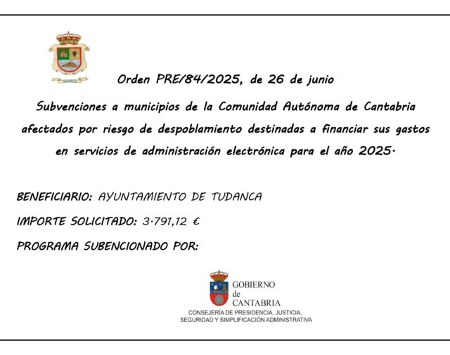 Subvenciones a municipios de la Comunidad Autónoma de Cantabria afectados por riesgo de despoblamiento destinadas a financiar sus gastos en servicios de administración electrónica para el año 2025.